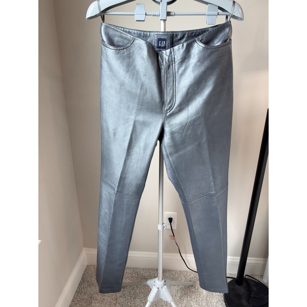 Vintage Y2K Gap Metallic Blue Leather Straight Leg Pants Size 12 Festival Rock